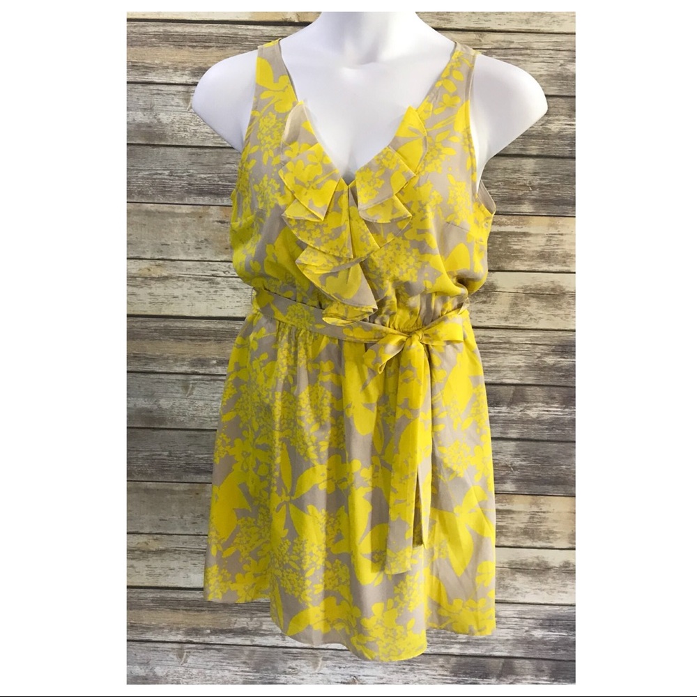 Express Floral Print Ruffle Neck Tank Dress - L